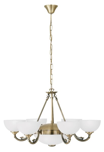 Lampadario A Sospensione Vintage Savoy Metallo Brunito Vetro 6 Luci E14