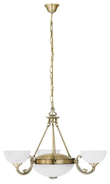 Lampadario A Sospensione Vintage Savoy Metallo Brunito Vetro 3 Luci E14