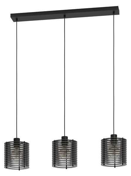 Lampadario A Sospensione Minimal Segovia Acciaio Nero Legno 3 Luci E27