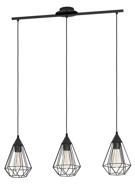 Lampadario A Sospensione Vintage Tarbes Acciaio Nero 3 Luci E27 Regolabile