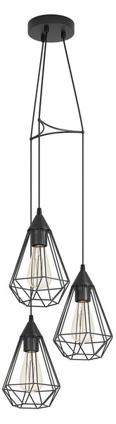 Lampadario A Sospensione Vintage Tarbes Acciaio Nero 3 Luci E27 D31