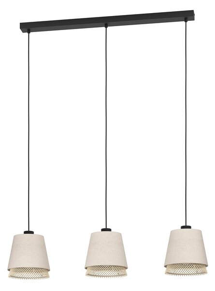 Lampadario A Sospensione Vintage Tabley Acciaio Nero Legno 3 Luci E27