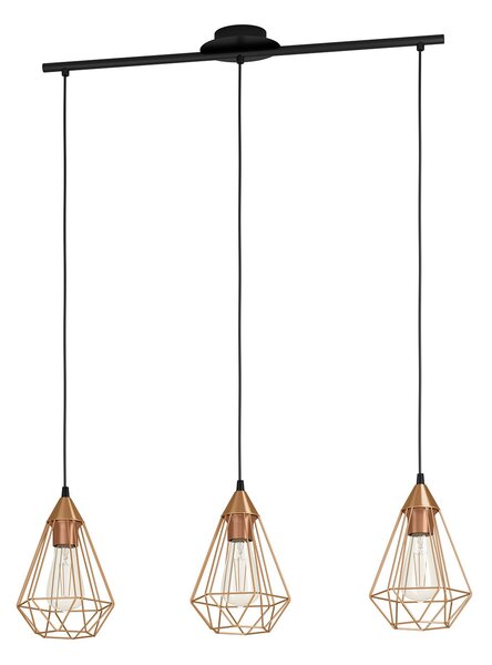 Lampadario A Sospensione Vintage Tarbes Acciaio Nero Rame 3 Luci E27