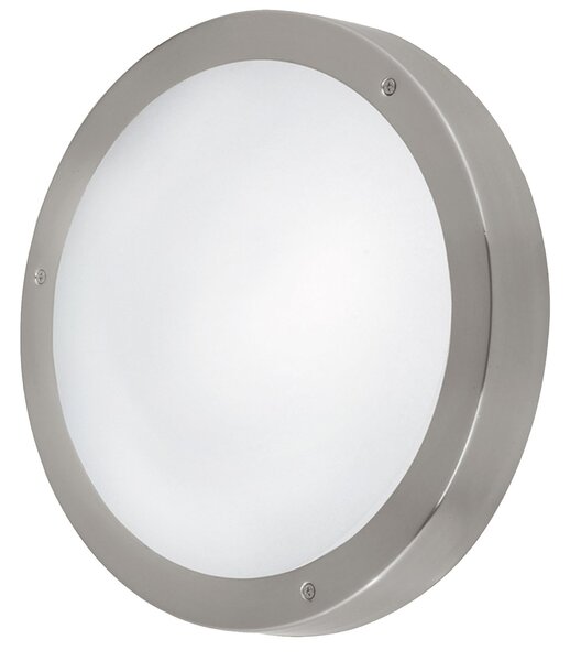 Plafoniera Esterno Moderno Vento 1 Acciaio Argento Vetro Bianco Led
