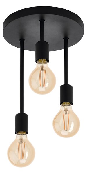 Plafoniera Vintage Wilmcote Acciaio Nero 3 Luci E27