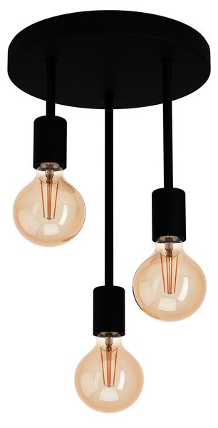 Plafoniera Vintage Wilmcote Acciaio Nero 3 Luci E27