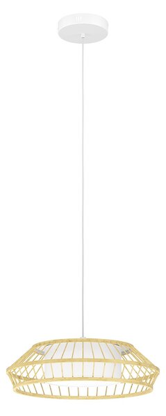 Sospensione Minimal Yuku-Z Acciaio Bianco Legno 1 Luce Led 22W 2600Lm