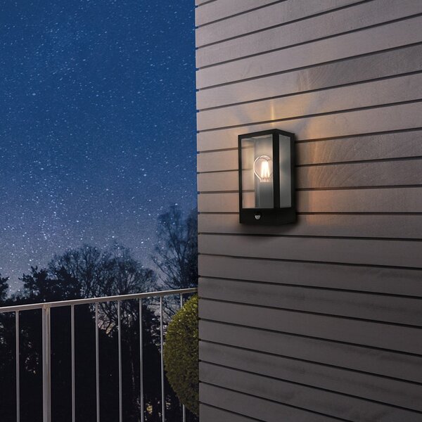 Applique Esterno Contemporanea Alamonte Acciaio Nero Vetro Bianco 1 Luce E27