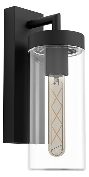 Applique Esterno Moderna Bovolone Metallo Nero Vetro Bianco 1 Luce E27