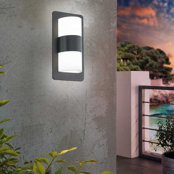 Applique Esterno Cistierna Metallo Grigio Policarbonato Bianco 2 Luce E27