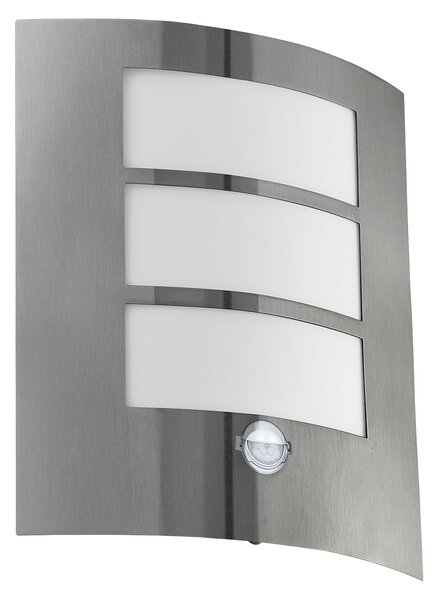 Applique Esterno Contemporanea City Acciaio Argento Policarbonato Bianco E27
