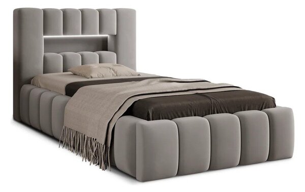 Letto singolo imbottito grigio con contenitore con rete inclusa 90x200 cm Lamica – ELTAP