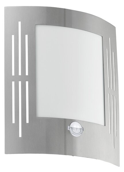 Applique Esterno Sensore City Acciaio Argento Policarbonato Bianco E27
