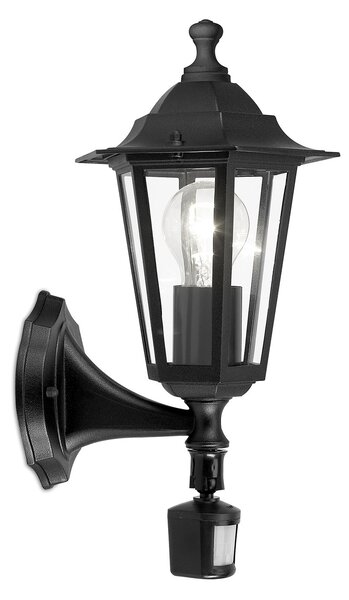 Applique Esterno Classica Laterna 4 Alluminio Nero Sensore 1 Luce E27