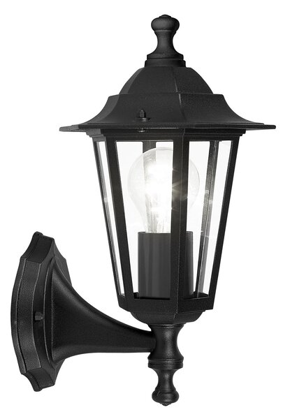 Applique Esterno Verso Alto Classica Laterna 4 Alluminio Nero 1 Luce E27