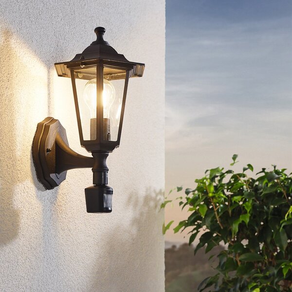Applique Esterno Classica Laterna 4 Alluminio Nero Sensore 1 Luce E27
