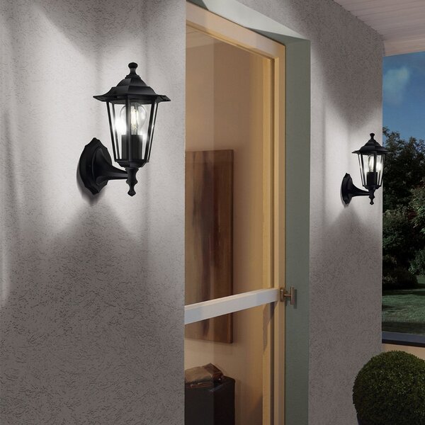 Applique Esterno Verso Alto Classica Laterna 4 Alluminio Nero 1 Luce E27