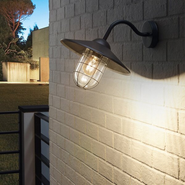Applique Esterno Classica Melgoa Metallo Nero Vetro Bianco 1 Luce E27