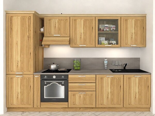 Cucina 315 cm composizione tipo lineare LEGNO DI ABETE MASSELLO LM-CUCINA315