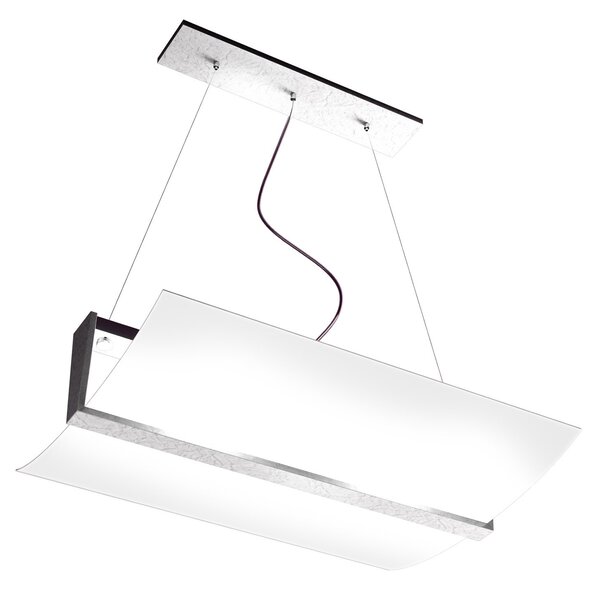 Sospensione Contemporanea Wood Metallo Foglia Argento Vetro Bianco 2 Luci E27