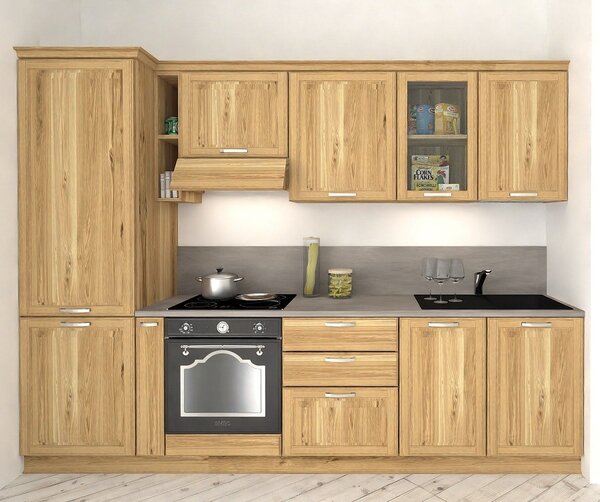 Cucina 290 cm composizione tipo lineare LEGNO DI ABETE MASSELLO LM-CUCINA290