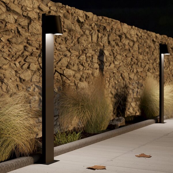 Lampione Per Esterno Moderno Stagnone Alluminio Nero Vetro Bianco 1 Luce Gu10