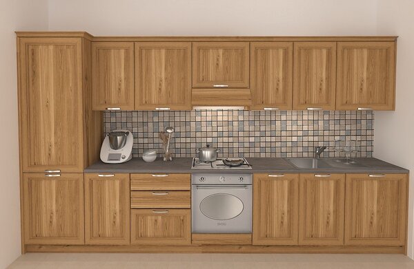 Cucina 375 cm composizione tipo lineare LEGNO DI ABETE MASSELLO LM-CUCINA375