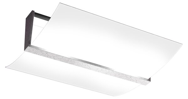 Plafoniera Contemporanea Wood Met. Foglia Argento Vetro Bianco 2 Luci E27 43Cm