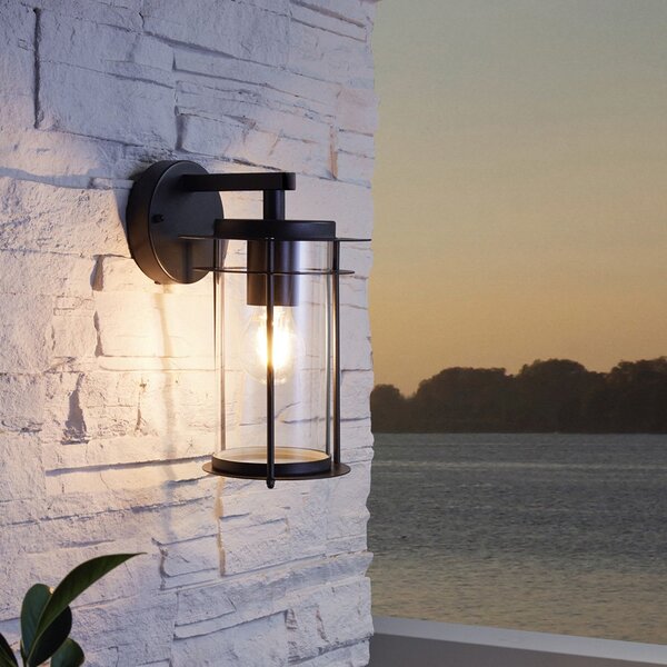 Applique Esterno Contemporanea Valdeo Metallo Nero Vetro Bianco 1 Luce E27