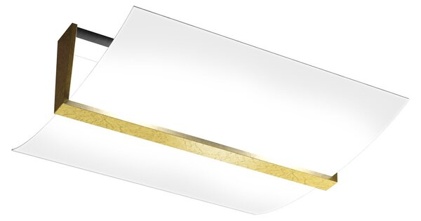 Plafoniera Contemporanea Wood Metallo Foglia Oro Vetro Bianco 2 Luci E27 43Cm