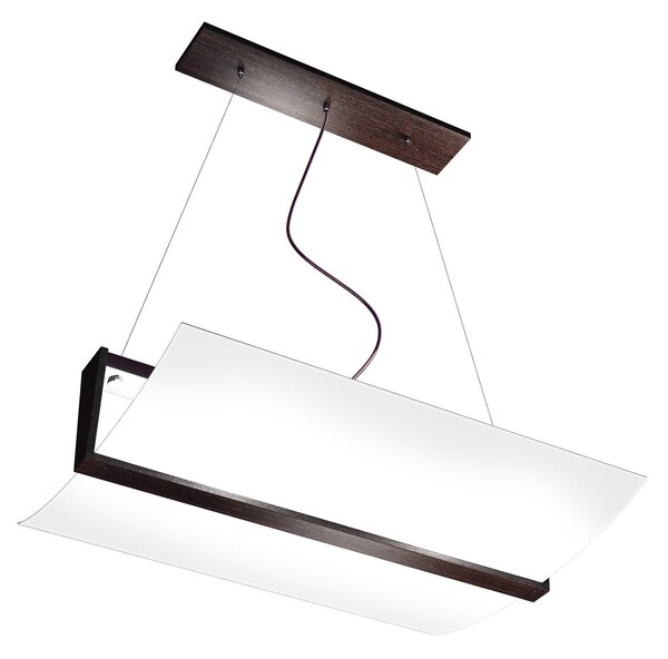 Sospensione Contemporanea Wood Metallo Nero Wengè Vetro Bianco 2 Luci E27