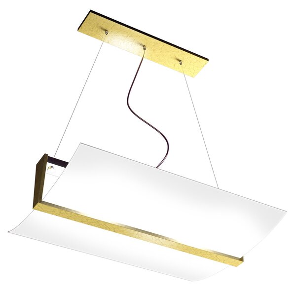 Sospensione Contemporanea Wood Metallo Foglia Oro Vetro Bianco 2 Luci E27