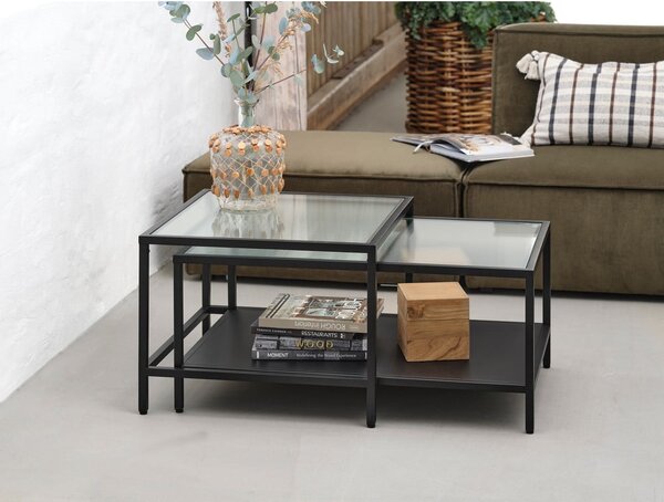 Tavolini in vetro nero in set di 2 pezzi 60x60 cm Bronco - Unique Furniture