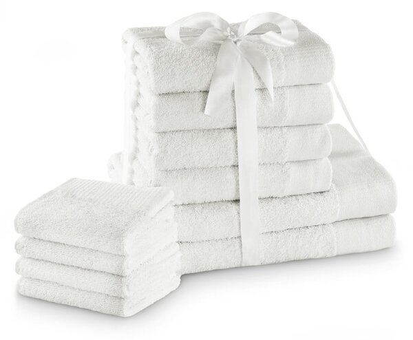 Set di asciugamani per viso e corpo tipo terry bianchi in cotone 10 pz Amari – Restilo