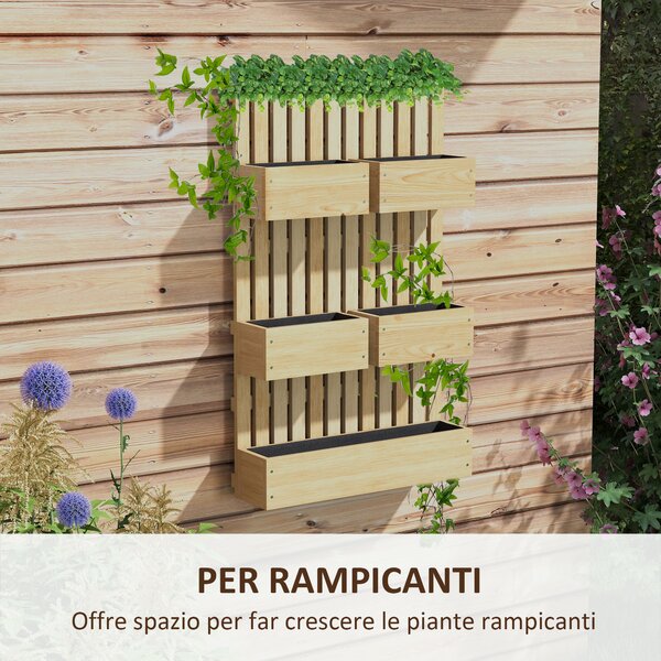 Outsunny Fioriera con Grigliato e Fori di Drenaggio, in Legno di Abete, 60x16x100 cm