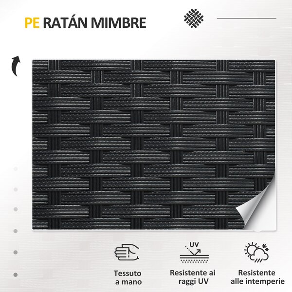 Outsunny Salotto da Esterno Rattan PE con Divanetto, 2 Poltrone con Cuscini e Tavolino in Vetro, Nero e Grigio|Aosom