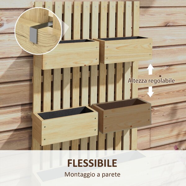 Outsunny Fioriera con Grigliato e Fori di Drenaggio, in Legno di Abete, 60x16x100 cm