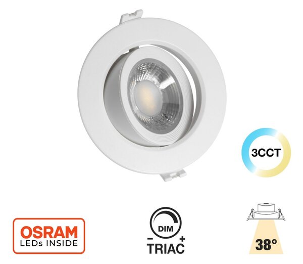 Faro da Incasso 12W CCT Ø90mm 38° Orientabile Dimmerabile OSRAM LED Colore Bianco Variabile CCT