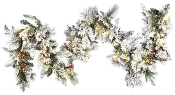 Festone natalizio artificiale innevato con Luci LED 270 cm Decorazione da Parete Bianco Beliani