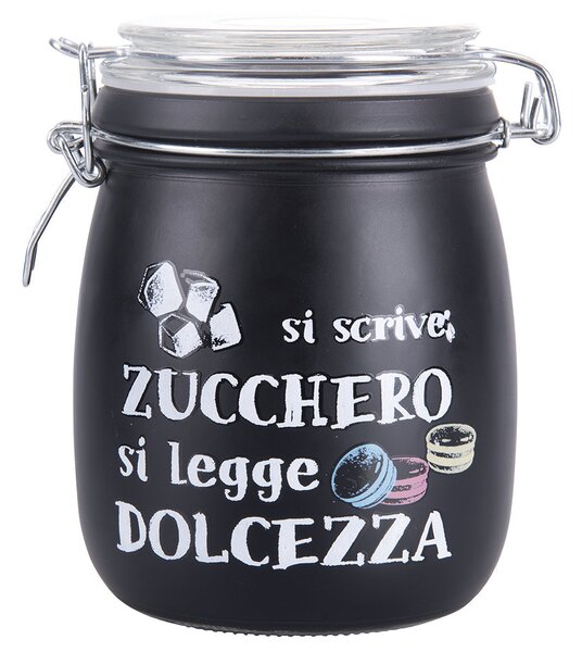 Barattolo da cucina 800 ml in vetro nero satinato con decorazione scritta  Si scrive - Zucchero