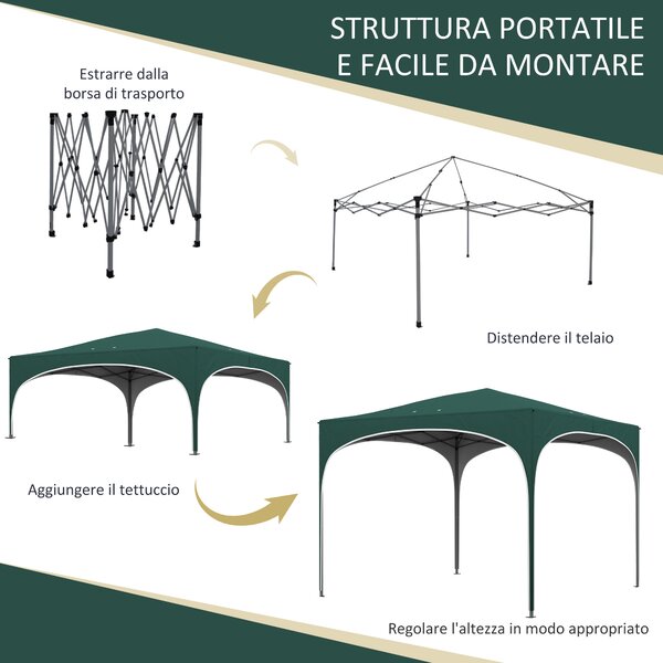 Outsunny Gazebo da Giardino ad Altezza Regolabile con Fori di Drenaggio e Borsa da Trasporto, in Metallo, Verde|Aosom