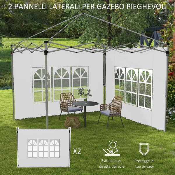 Outsunny Pareti per Gazebo 3x3 o 3x4 con Finestrelle Incluse, in Plastica e Tessuto Oxford, 295x195 cm, Bianco|Aosom