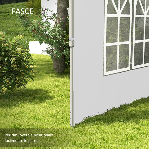Outsunny Pareti per Gazebo 3x3 o 3x4 con Finestrelle Incluse, in Plastica e Tessuto Oxford, 295x195 cm, Bianco|Aosom