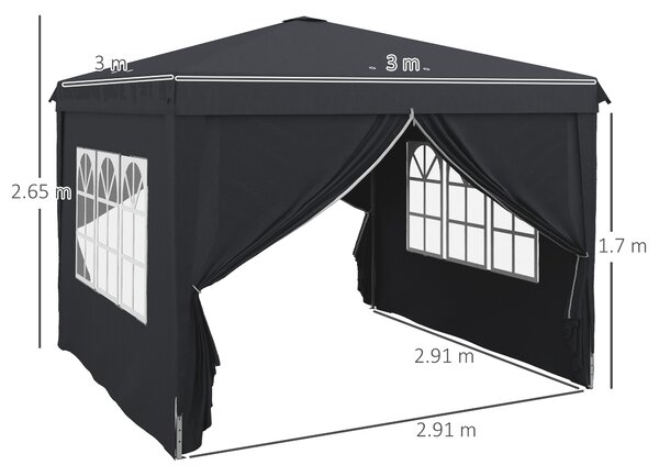 Outsunny Gazebo 3x3m Pieghevole con Borsa da Trasporto e Fori di Drenaggio,Altezza Regolabile, in Oxford impermeabile e acciaio, Grigio | Aosom Italy