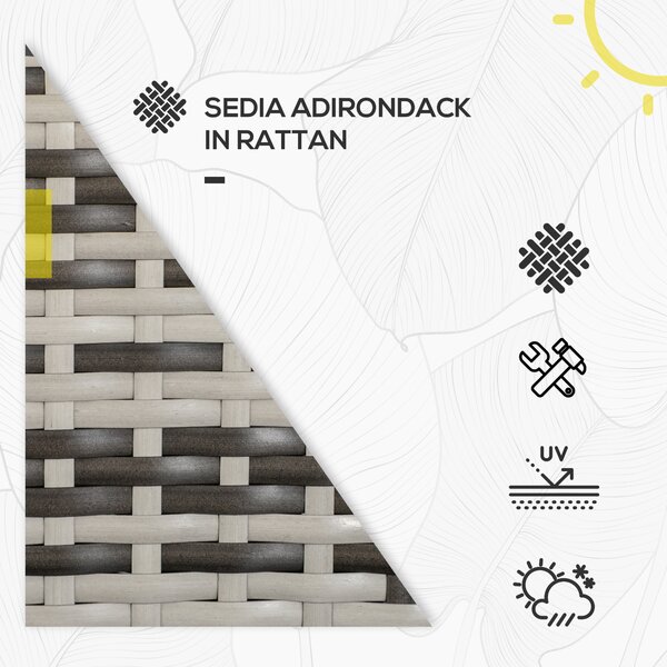 Outsunny Sedia da Giardino Adironrack con Braccioli, in Rattan e Acciaio, 64x80x90 cm, Grigio|Aosom