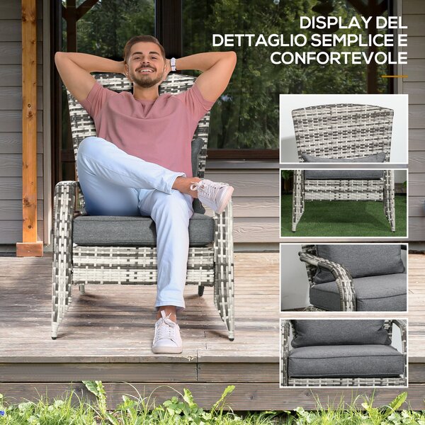 Outsunny Sedia da Giardino Adironrack con Braccioli, in Rattan e Acciaio, 64x80x90 cm, Grigio|Aosom
