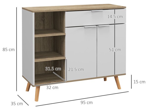 HOMCOM Mobile Multiuso Salvaspazio con 3 Ripiani Aperti, Armadietto e Cassetto, in Truciolato, 95x35x85 cm|Aosom