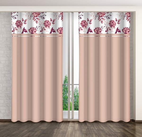 Tenda decorativa beige con stampa di fiori rosa Larghezza: 160 cm, Lunghezza: 270 cm