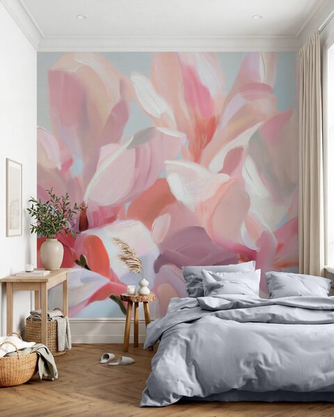 Carta da parati Primo piano di una magnolia rosa, tecnica pittorica morbida in stile imitativo, Carta da parati Floreale, w10043 : Uwalls.it