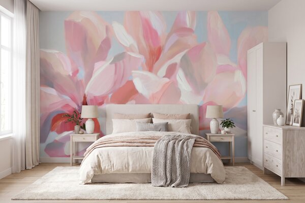 Carta da parati Primo piano di una magnolia rosa, tecnica pittorica morbida in stile imitativo, Carta da parati Floreale, w10043 : Uwalls.it